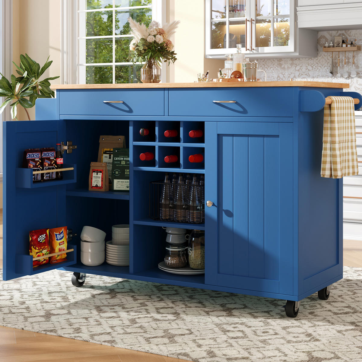 KÜCHENINSEL 102/45/92 cm aus MDF und Metall mit Rollen und flexiblem Stauraum Blau - Blau, Holzwerkstoff (102/92/45cm) - Modenvie