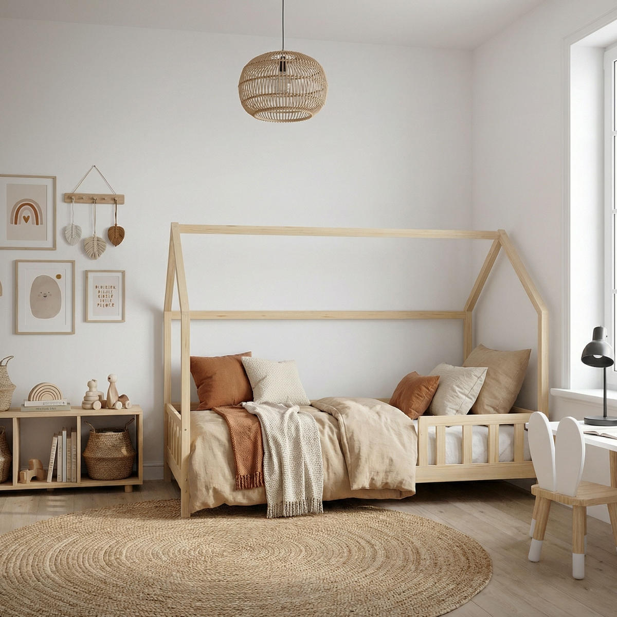 DĚTSKÁ POSTEL 120x200 cm s matrací a bočnicí z přírodního borového dřeva - přírodní, dřevo (120/200cm) - ML-DESIGN
