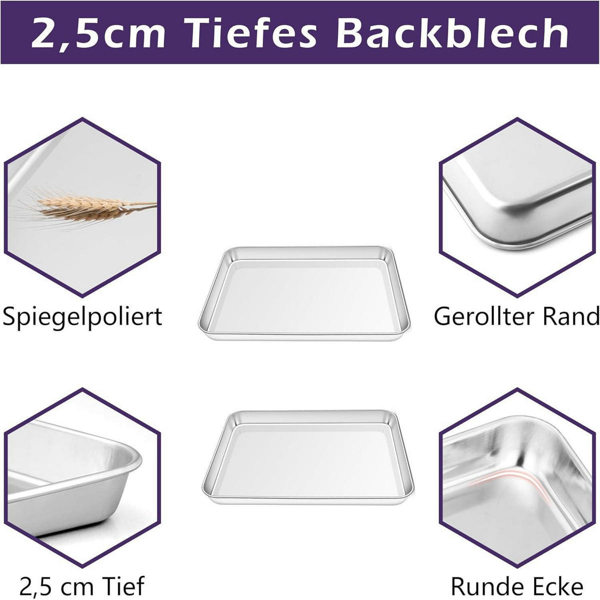 BACKBLECH 2-teiliges Set Edelstahl 23,8 x 17,8 cm - Silberfarben, Metall (23/2.5/23cm)