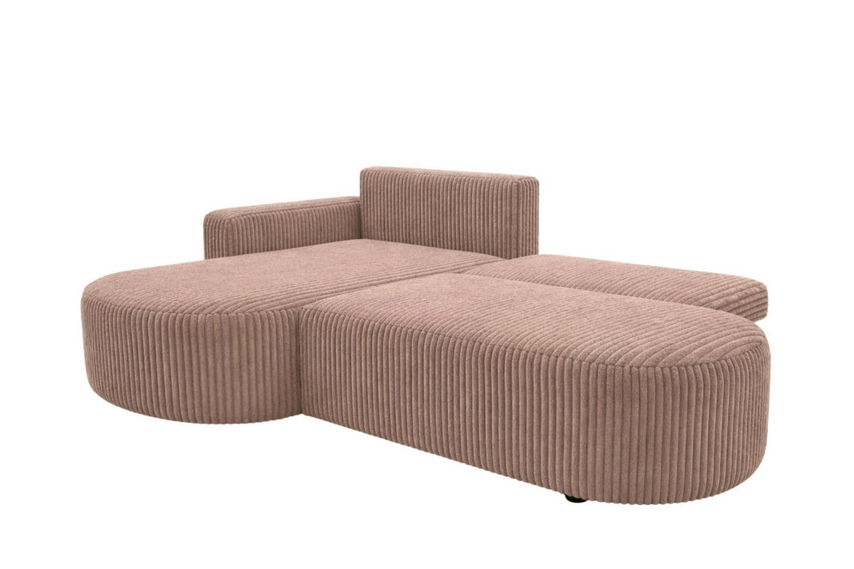 ECKSOFA Mit Schlaffunktion Und Bettkasten, Cordstoff Tilia, Braun, Links, ROUND ONE OPEN XL - Braun, Holz (262/175cm) - Kaiser Möbel