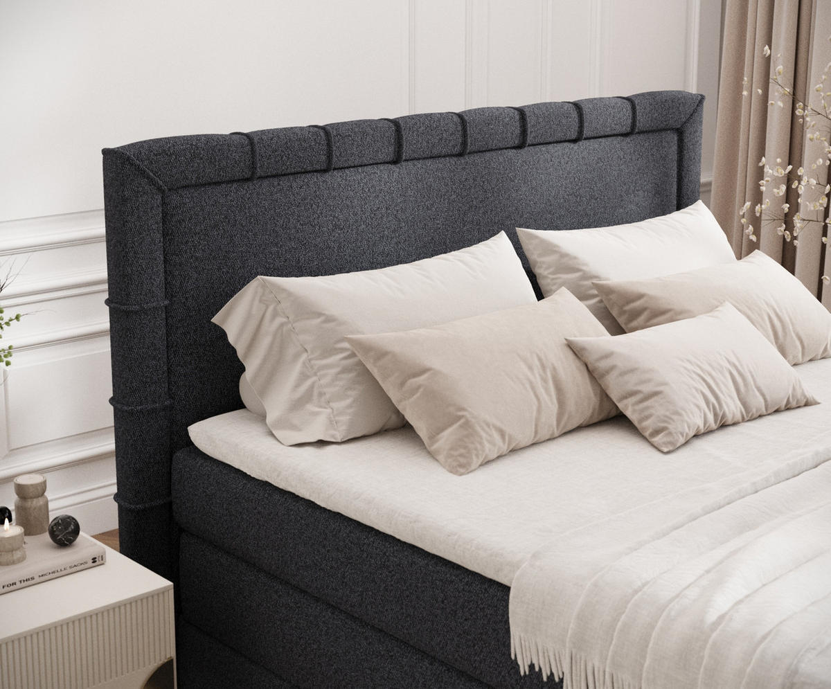 BOXSPRINGBETT Rosabel Schwarz 160/200 cm mit Matratze und Topper - Schwarz, Holz/Holzwerkstoff (160/200cm) - Maison de Reve