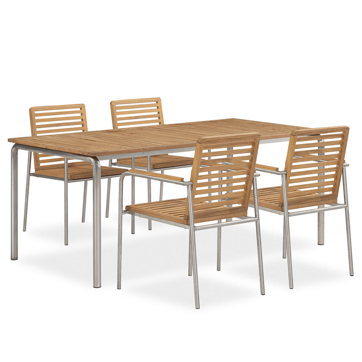 GARTENESSGRUPPE - 5-teilig - Teak massiv / Edelstahl - Teak / Silber - Teakfarben, Holz/Metall - home24