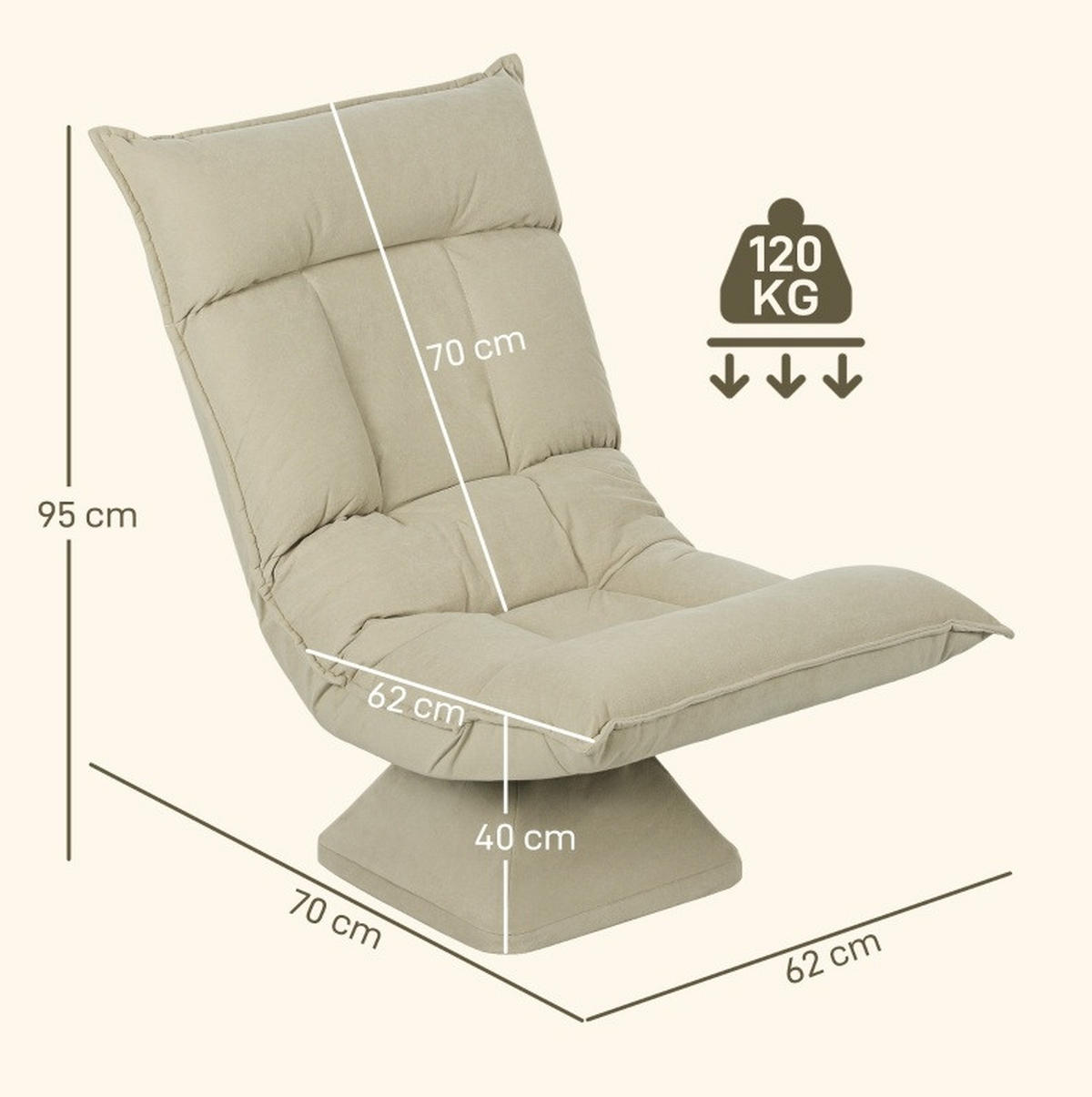 BODENSTUHL drehbar verstellbar Polyester Beige - Beige, Kunststoff (62/95/70cm) - Beauniv