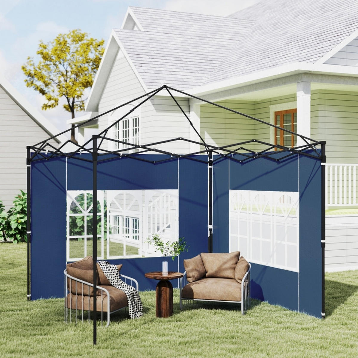 PAVILLON SEITENWÄNDE 2er Set 3x3 3x6 Fenster blau - Blau, Kunststoff (293/193/1cm) - Fortuna Lai