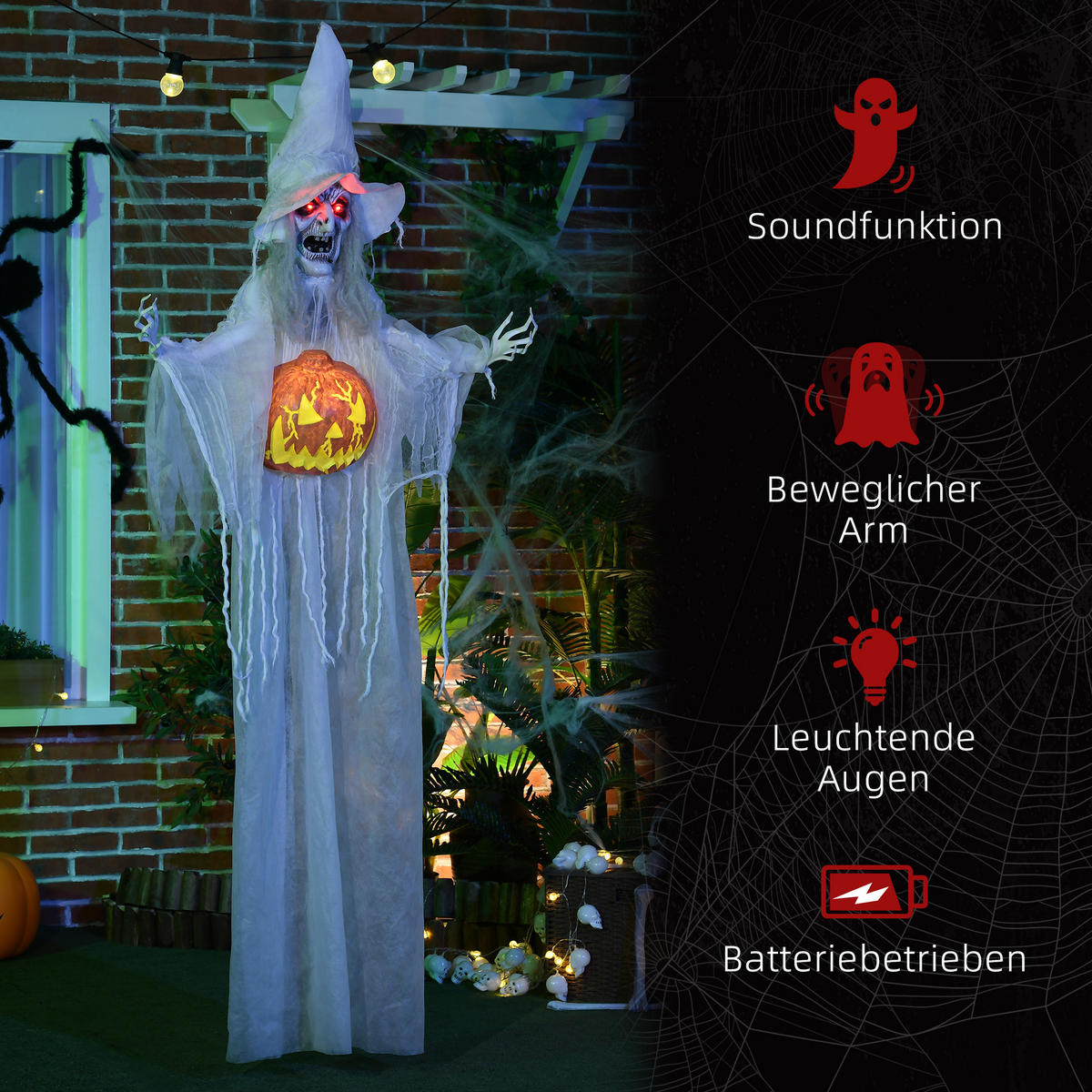 HALLOWEEN HORROR-CLOWN, Weiß, Polyester, PE, Stahl - Weiß, Kunststoff (18/183/60cm) - HOMCOM