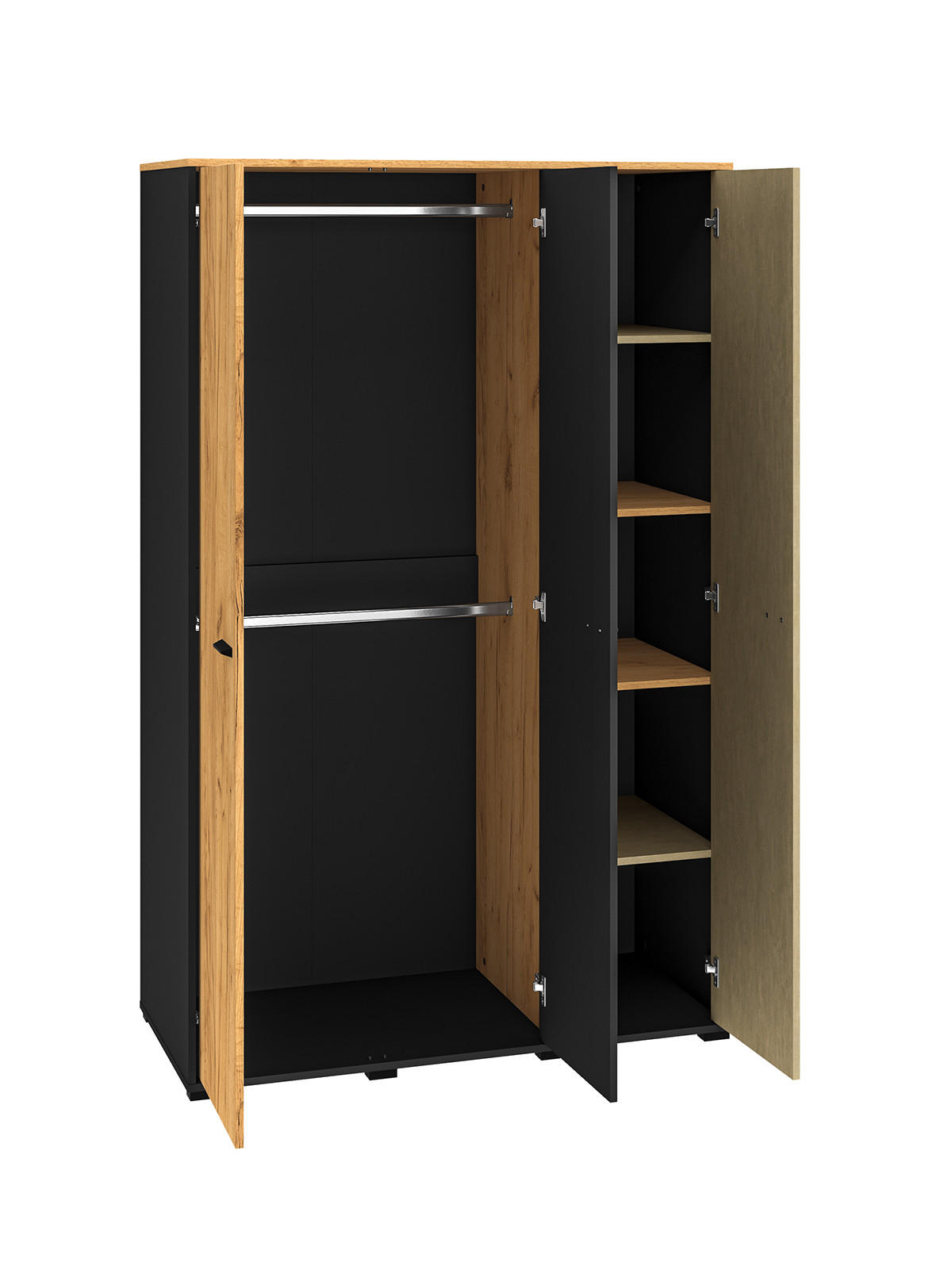 KLEIDERSCHRANK Colt schwarz / Craft Gold Eiche / Premium Steel 120 / 55 / 190cm - Multicolor/Grau, Holz/Holzwerkstoff (120/190/55cm) - Feldmann-Wohnen