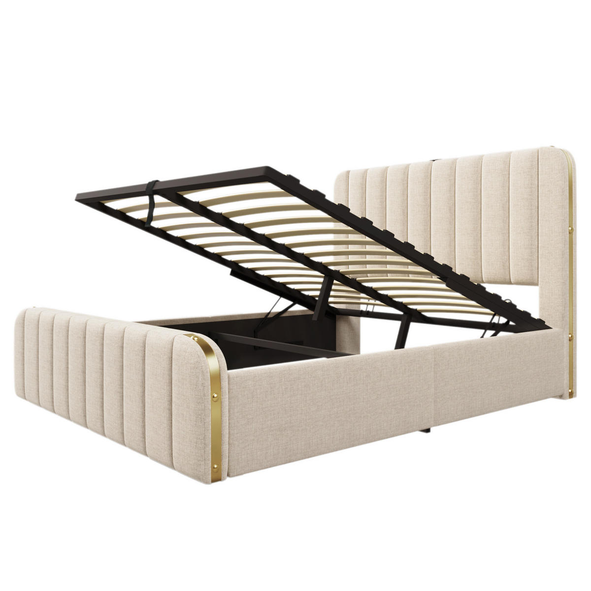 POLSTERBETT mit Stauraum, Matratze & USB 140x200 cm Leinen Beige - Beige, Metall (140/200cm) - Meubliv