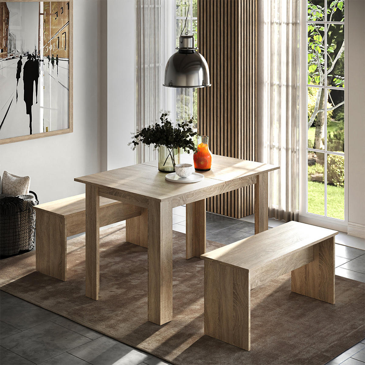 JÍDELNÍ STŮL SESTAVA Sentio Sonoma 112 x 73.6 cm se 2 lavicemi - Sonoma dub, kompozitní dřevo (112/73/73.6cm) - Vicco