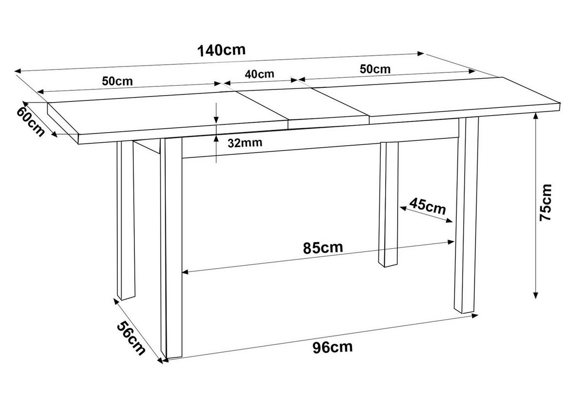 ESSTISCH Adam Artisan Eiche / Schwarz 100-140 / 60 / 75cm - Eichefarben/Schwarz, Holz/Holzwerkstoff (60/140/75cm) - Feldmann-Wohnen