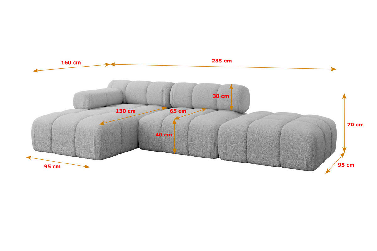 ECKSOFA modulares Sofa Lizur-L1 - 285x160x70 cm Hellgrau Bouclé - Hellgrau, Holzwerkstoff/Textil (285/160cm) - ALTDECOR