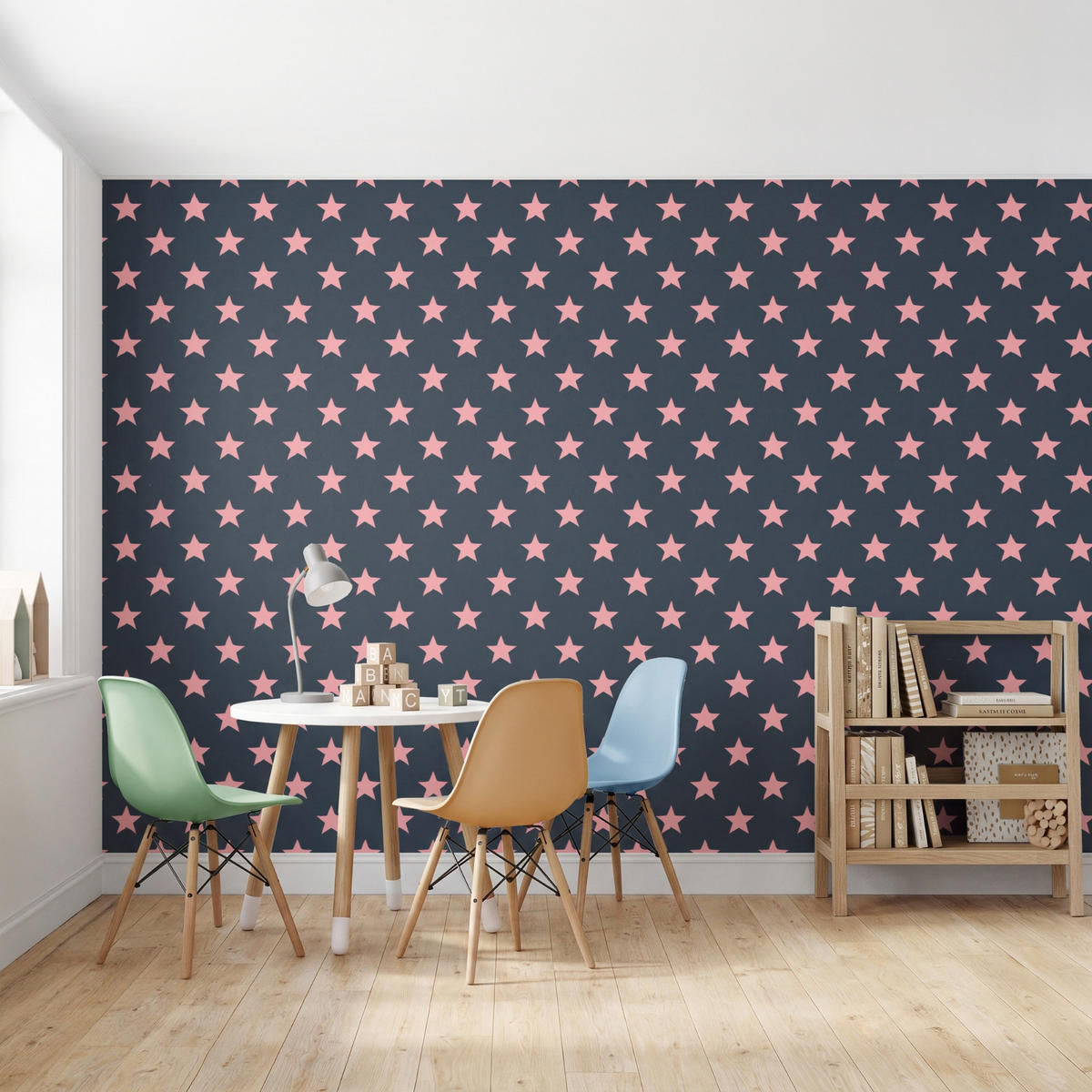 KINDERTAPETE - Muster - Sterne - Rosa - 300x200 cm - Anthrazit, Papier (300/200cm) - OnlyWow