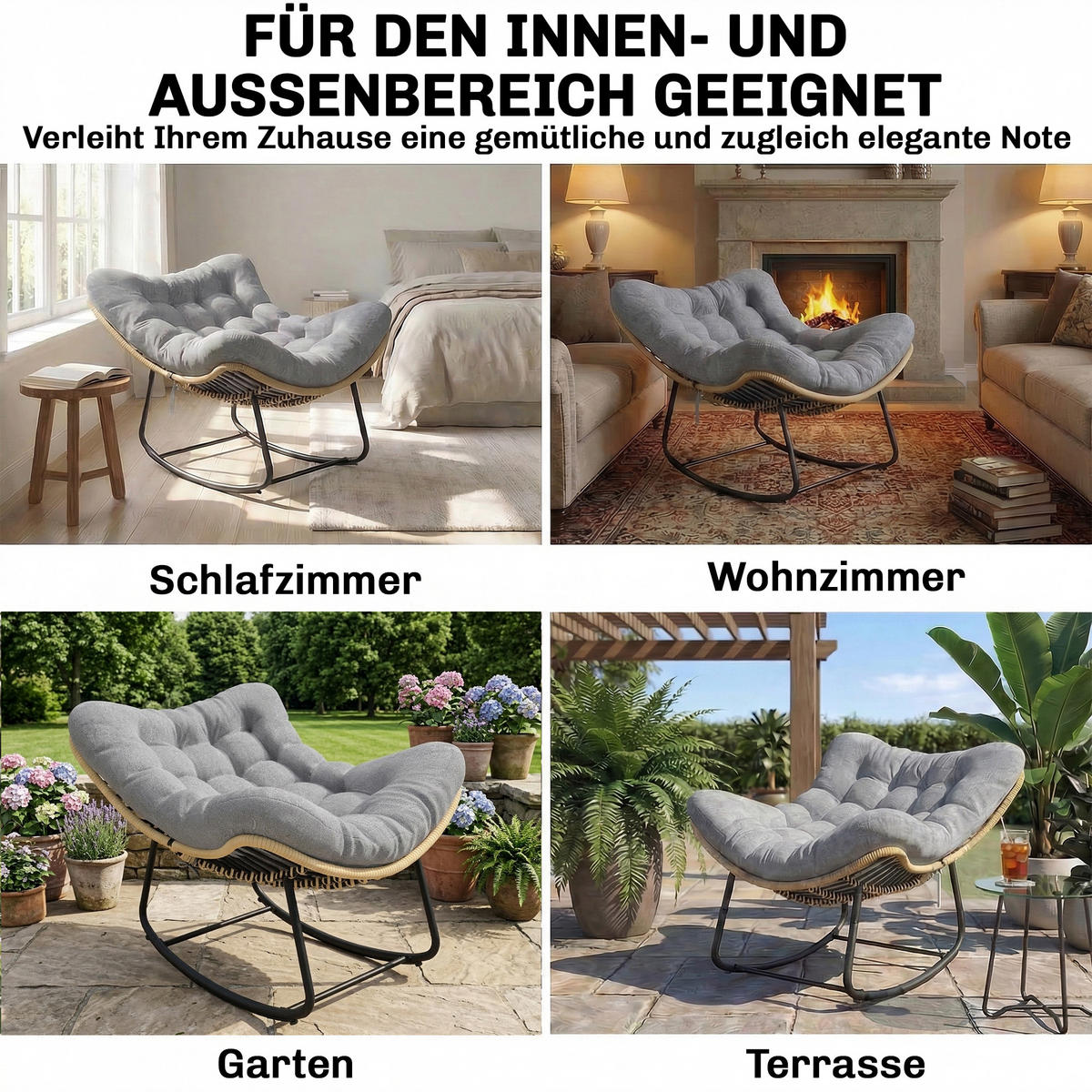 RATTAN-SCHAUKELSTUHL Metall PE-Rattan Grau - Dunkelgrau/Grau, Textil/Metall (87/70/110cm) - Outsunny