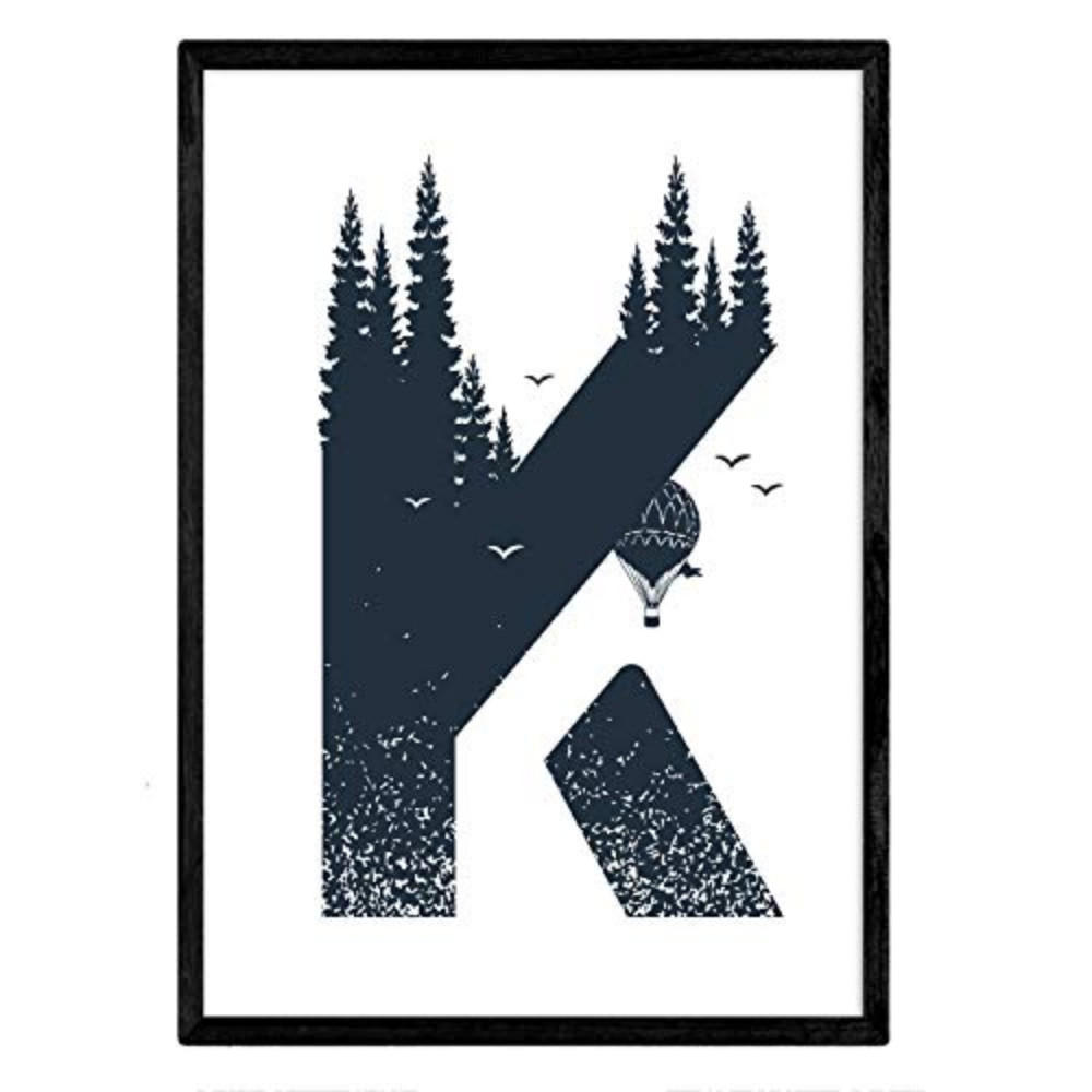 POSTER Buchstabe K Natur Luftballons Berge A3 Rahmenlos - Klar, Papier (29.7/5/42cm) - Nacnic