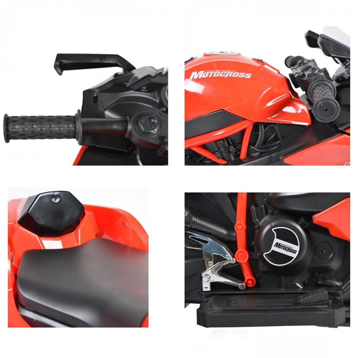 ELEKTROMOTORRAD Ninja rot drei Kunststoffräder, LED-Beleuchtung, Mp3 - Rot, Kunststoff (105/33/53cm) - Moni