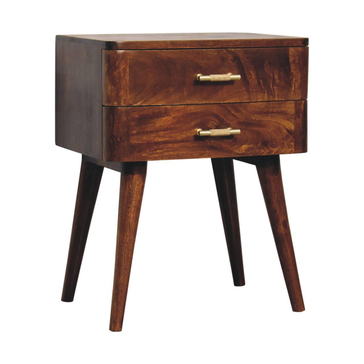 NACHTTISCH T-Bar Nordic Style, Braun - Messingfarben/Braun, Mangoholz/Holz (35/58/45cm) - Artisan Furniture