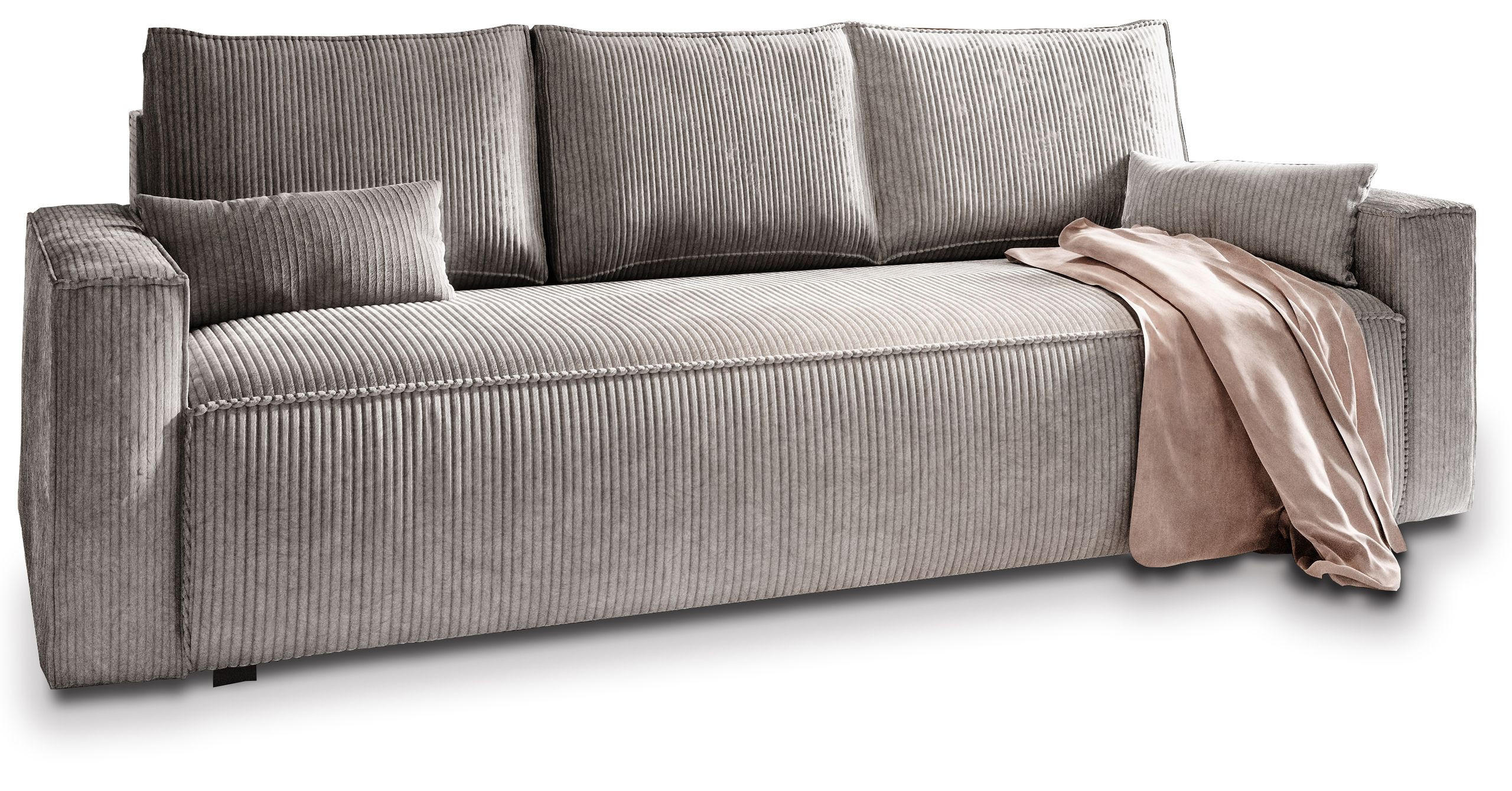 BETTSOFA MENI Hellgrau Kordstoff mit Schlaffunktion - Hellgrau, Textil (232/83/87cm) - MASSENO