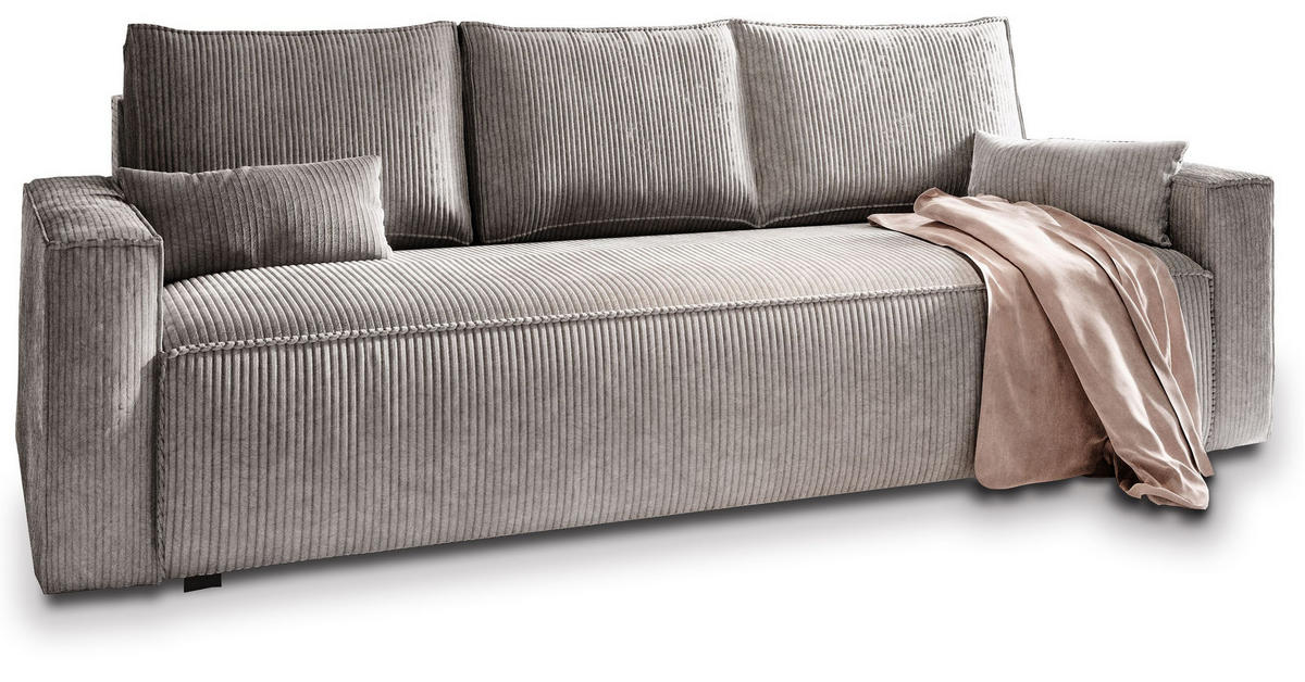 BETTSOFA MENI Hellgrau Kordstoff mit Schlaffunktion - Hellgrau, Textil (232/83/87cm) - MASSENO