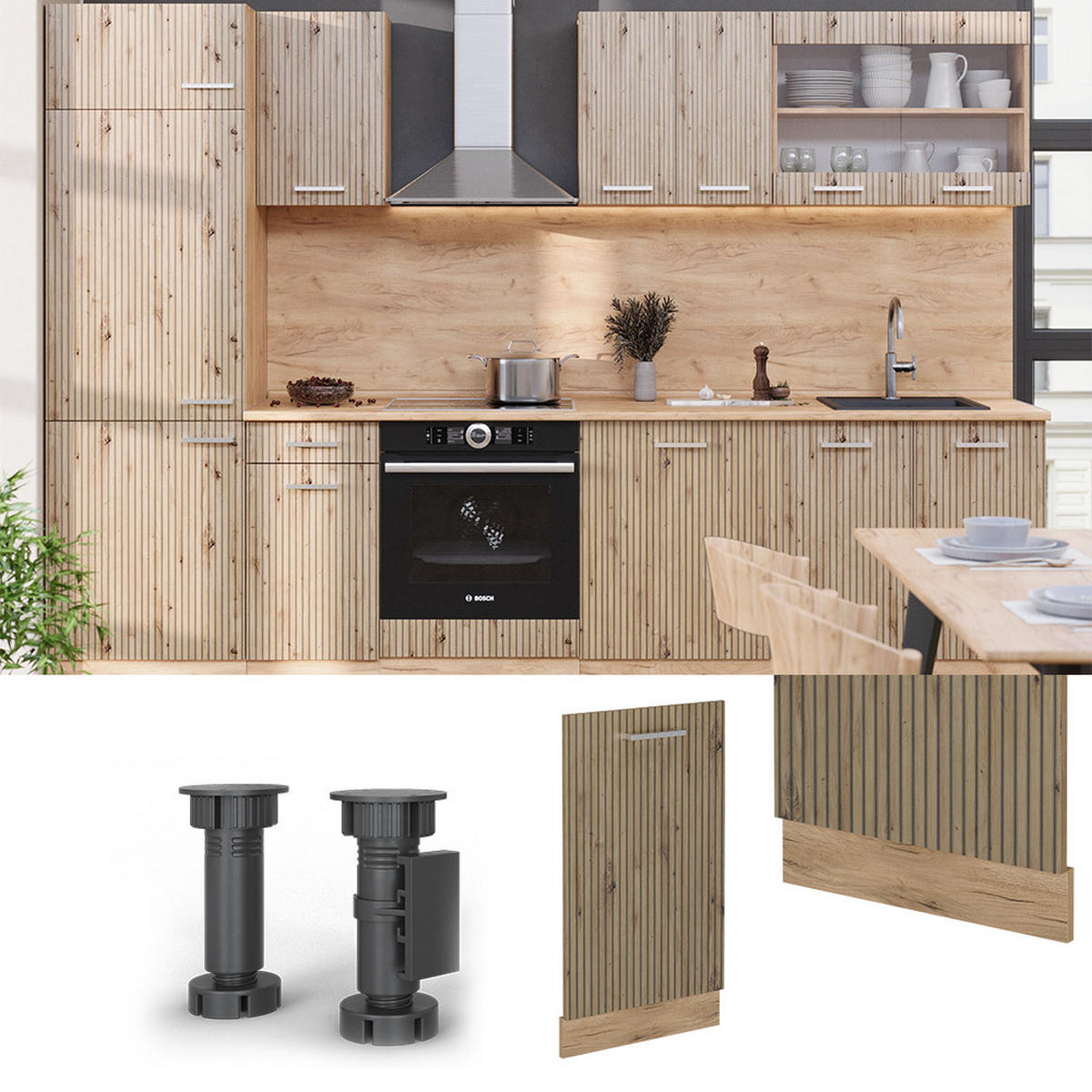 GESCHIRRSPÜLBLENDE R-Line Artisan-Eiche 45 cm , AP Anthrazit - Honigeiche/Eiche Wotan, Holzwerkstoff (45/81.8/1.6cm) - Vicco