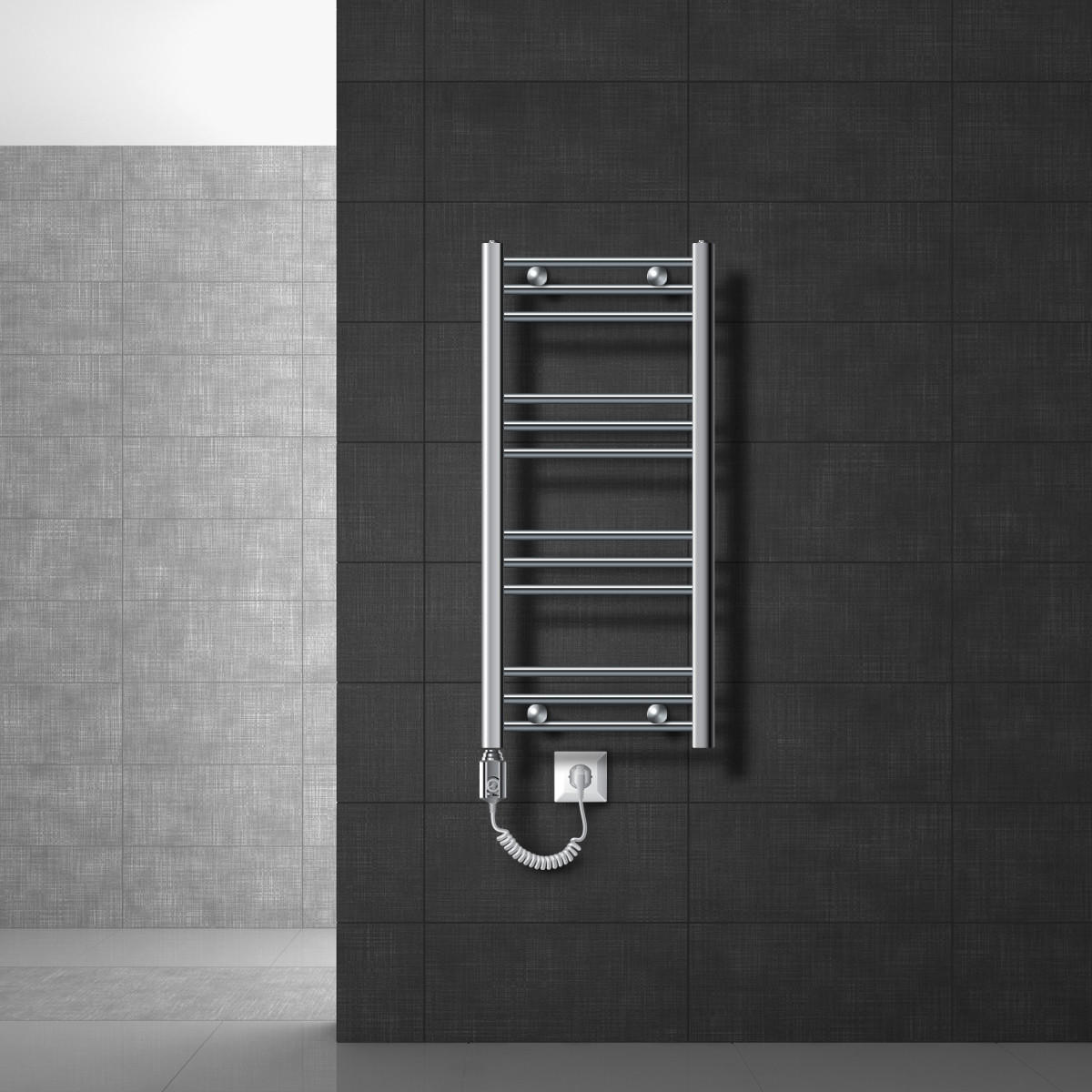 BADHEIZKÖRPER elektrisch Sahara 400x800 mm Chrome gebogen mit Heizstab 300W - Chromfarben, Metall (3/80/40cm) - LuxeBath