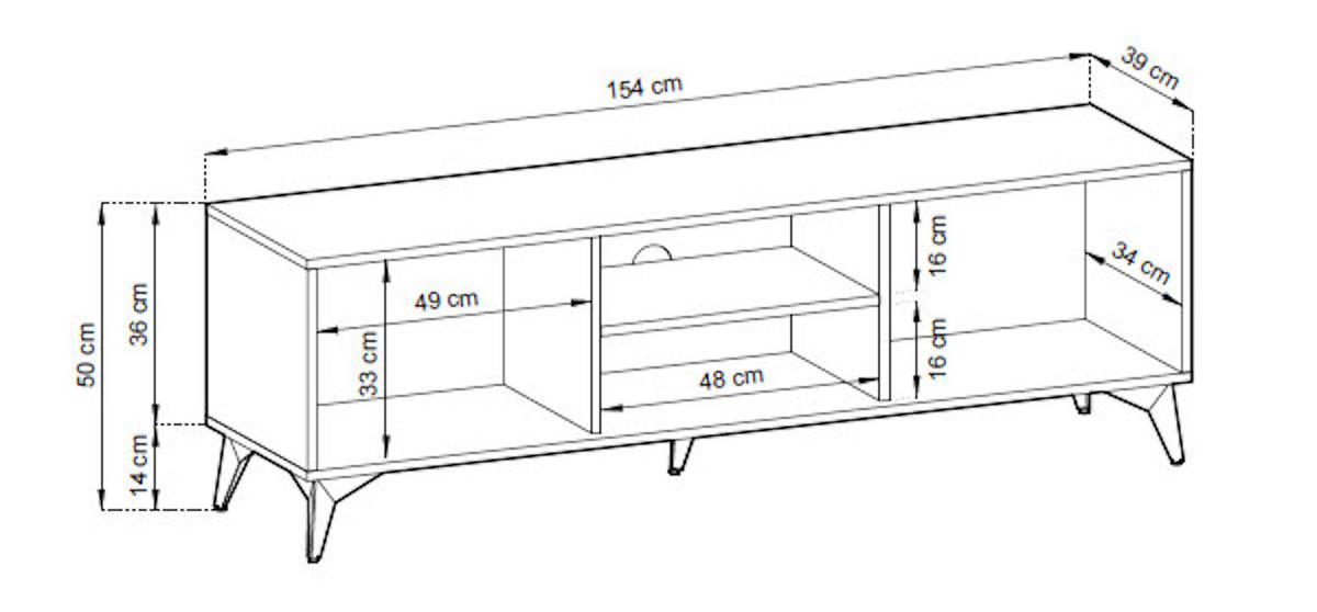 LOWBOARD Diamond schwarz / Evoke Oak 153 / 39 / 49cm - Eichefarben/Schwarz, Holz/Holzwerkstoff (153/49/39cm) - Feldmann-Wohnen
