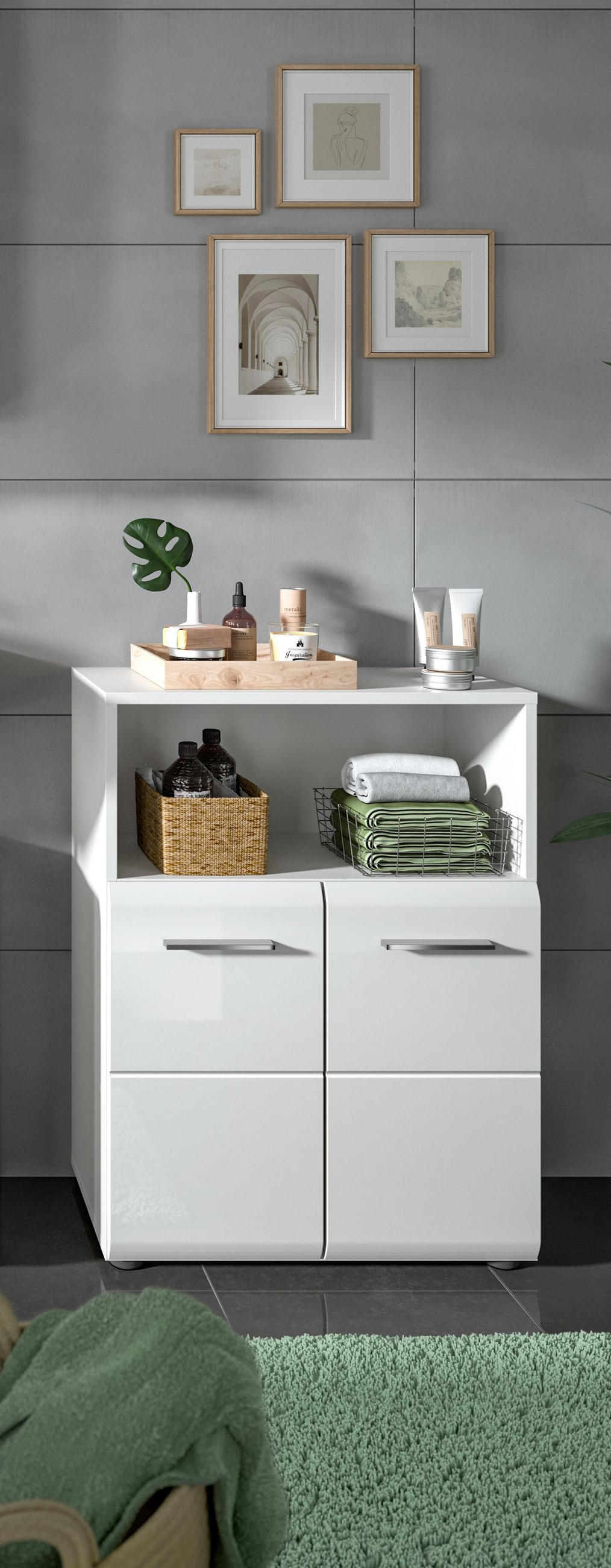 STANDSCHRANK breit Ice Bad in weiß Nachbildung und weiß hochglanz B/H/T: 60x80x30 cm - Weiß, Holz (60/80/30cm)