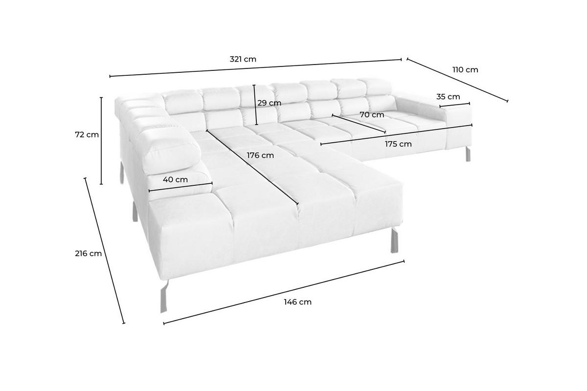ECKSOFA NELSON Hellblau Leder - Schwarz/Hellblau, Leder/Metall (321/216cm) - KAWOLA