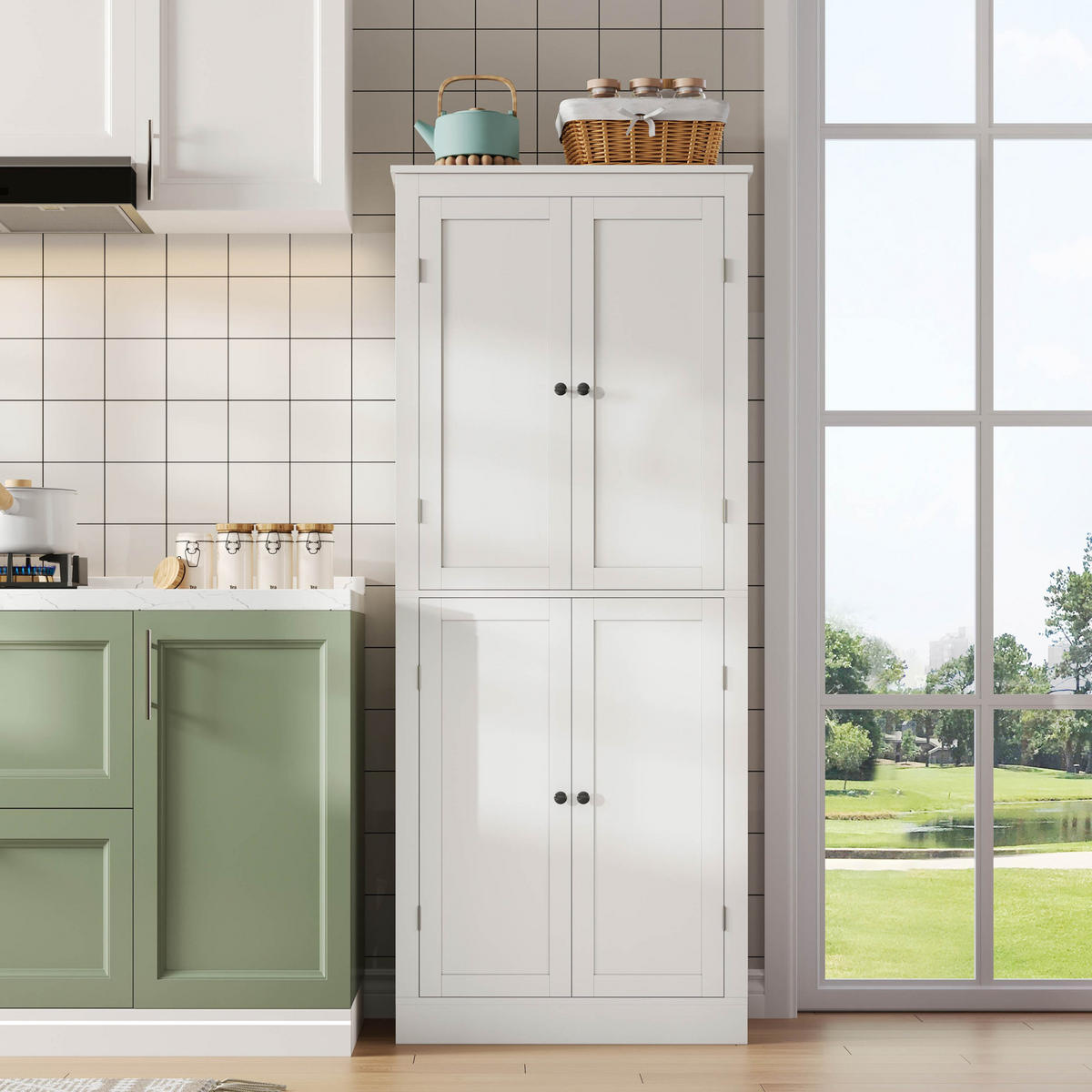 BUFFET 75/40/182 cm weiß aus MDF mit viel Stauraum - Weiß, Holzwerkstoff (75/180/40cm) - OKWISH