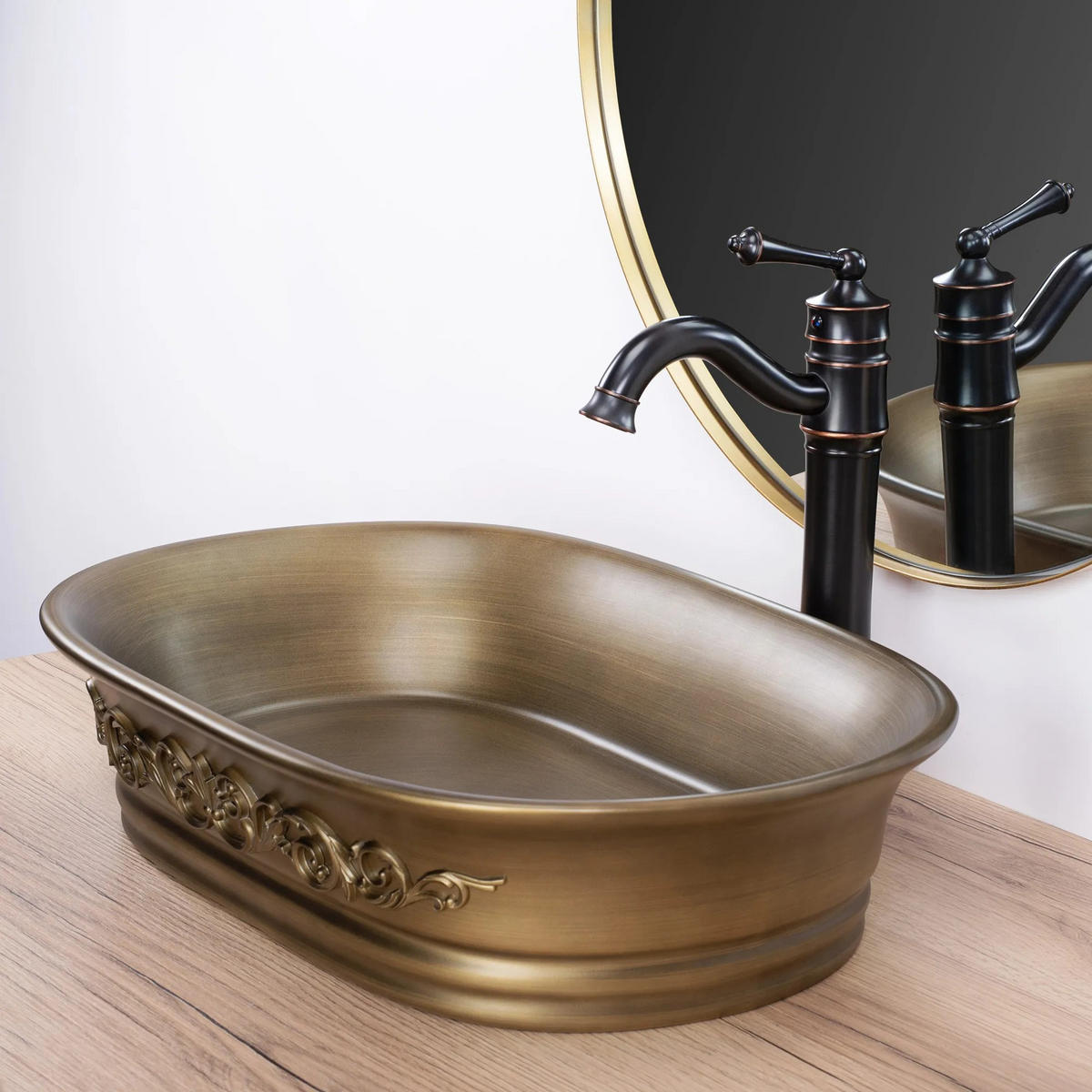 AUFSATZWASCHBECKEN WILMA RUSTIC 55/38/13 cm - Kupferfarben, Keramik (55/13/38cm) - REA