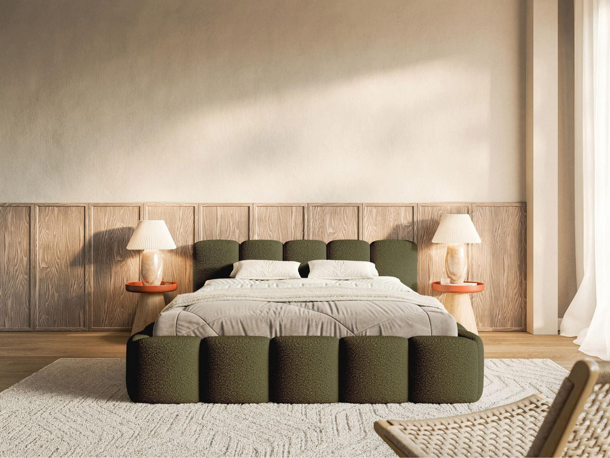 POLSTERBETT Cloudy Low Olivgrün Bouclébezug 140x200 - Olivgrün, Textil (140/200cm) - Selsey
