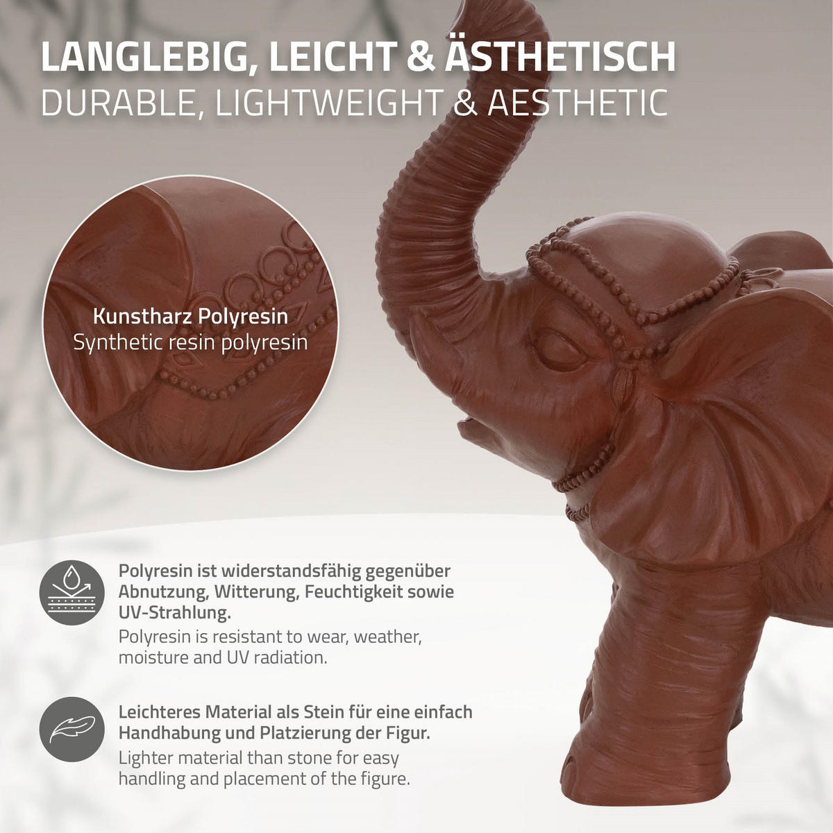DEKO ELEFANT Figurka hnědá 36x19x39 cm z plastu - hnědá, keramika (19/39/36cm) - ML-DESIGN