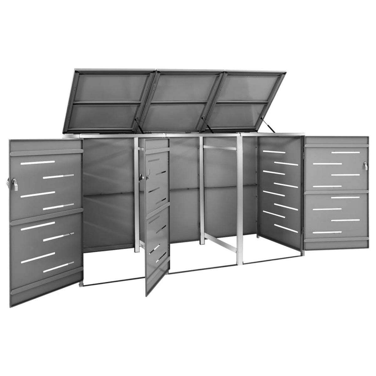 MÜLLTONNENBOX FÜR 3 TONNEN 207X77,5X115 CM EDELSTAHL - Anthrazit, Metall (207/115/77.5cm) - vidaXL