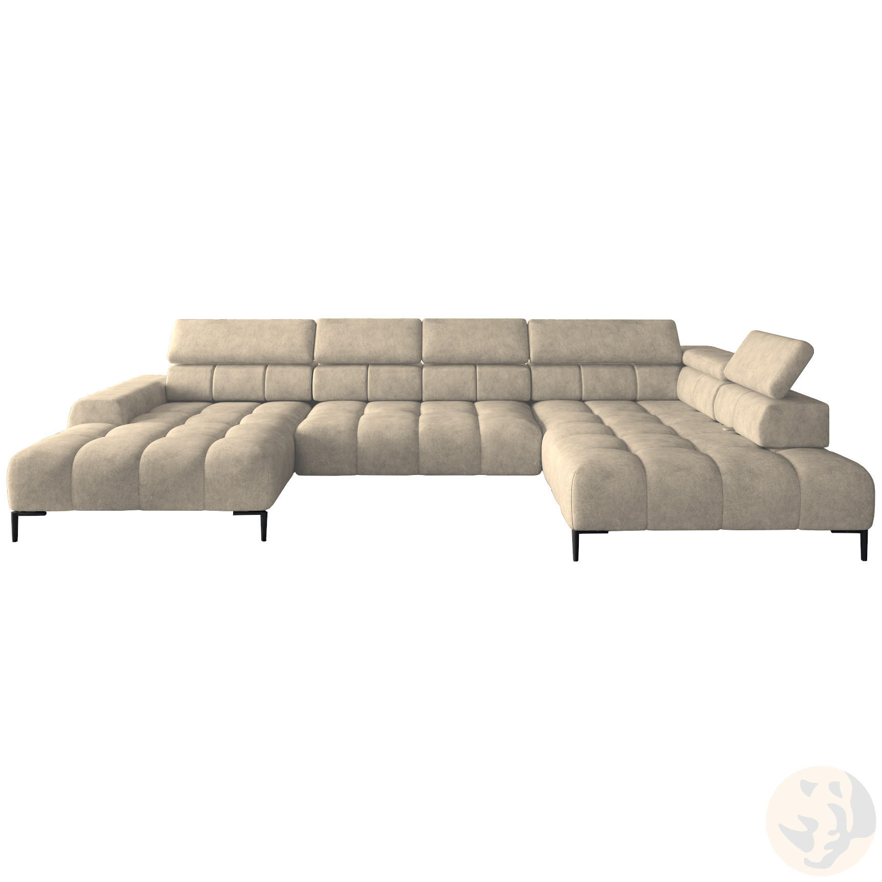 ECKSOFA PLAZA XL U-förmig, modern, mit verstellbarer Kopfstütze, Schlafmöglichkeiten, freistehend, RECHTS 385x177x99 cm Cream - Creme, Holz/Textil (385/177cm) - DomoHome