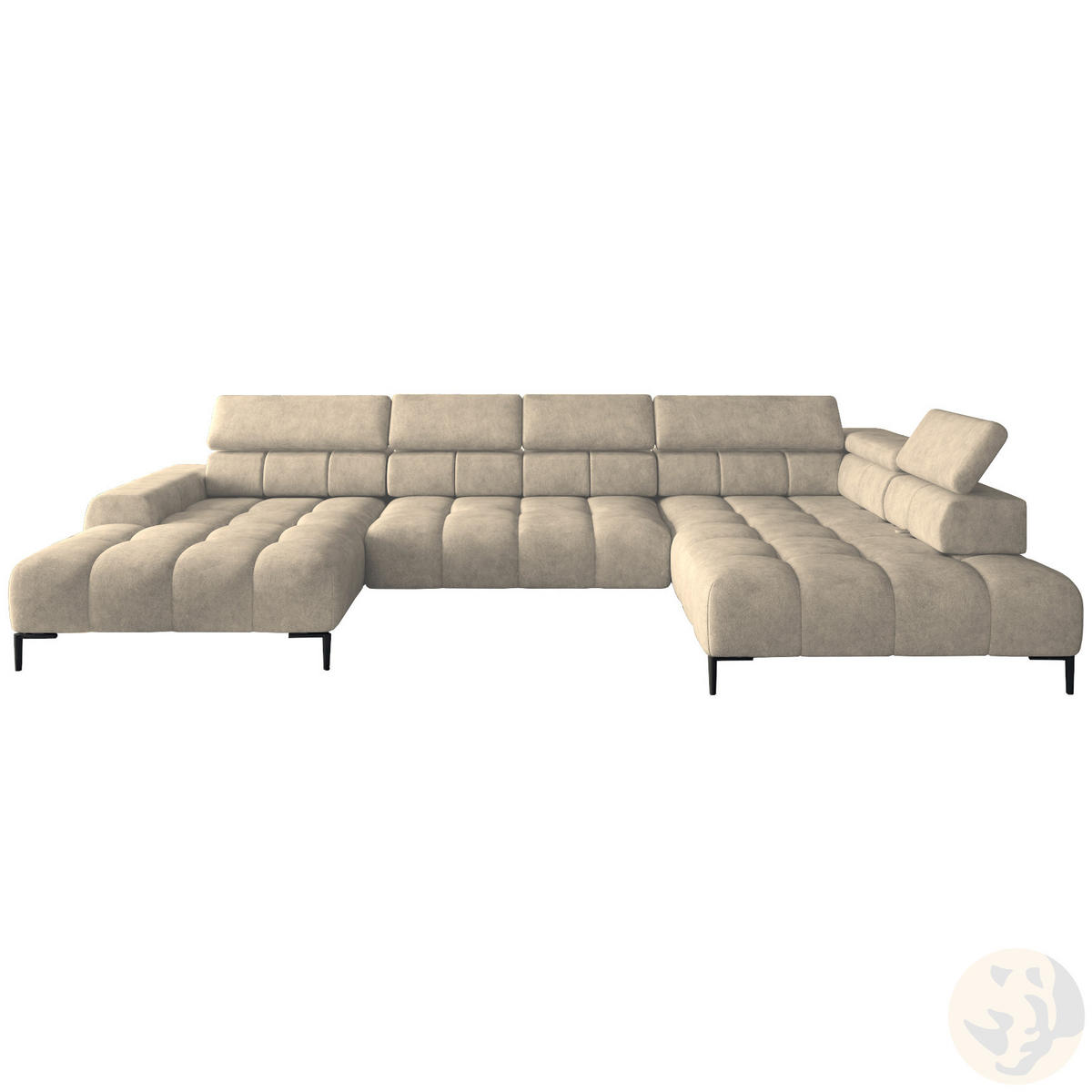 ECKSOFA PLAZA XL U-förmig, modern, mit verstellbarer Kopfstütze, Schlafmöglichkeiten, freistehend, RECHTS 385x177x99 cm Cream - Creme, Holz/Textil (385/177cm) - DomoHome