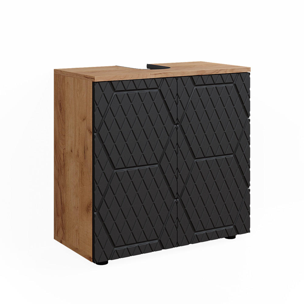 WASCHBECKENUNTERSCHRANK Irma Anthrazit gestreift 60 x 59 cm - Anthrazit/Eiche Wotan, Holzwerkstoff (60/59/30cm) - Vicco
