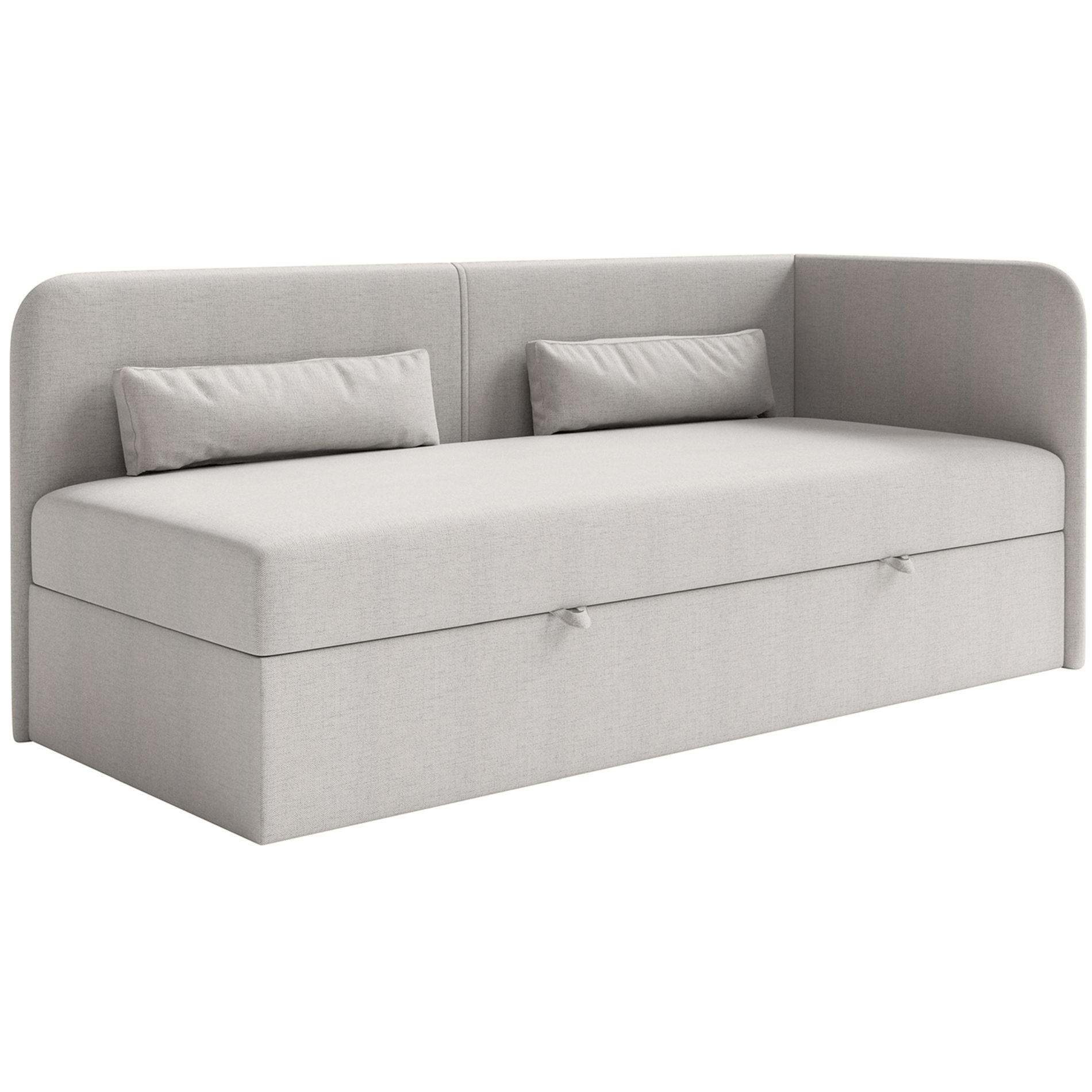 JUGENDBETT Calmmo Hellgrau mit Chenille-Bezug, Kopfteil rechts - Hellgrau, Textil (90/200cm) - Selsey