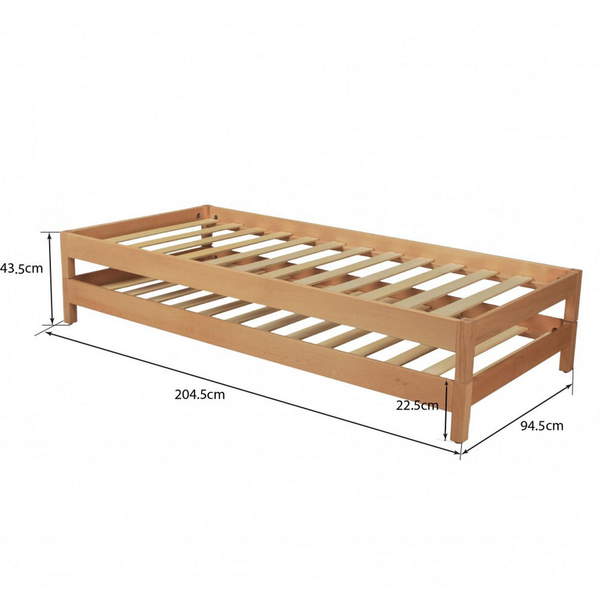 STAPELBETTEN JONAS mit Lattenrost/ Kinderbett 90x200 (Satz von zwei Betten) - Massive Buche - Buchefarben, Holz (90/200cm) - Weber Industries