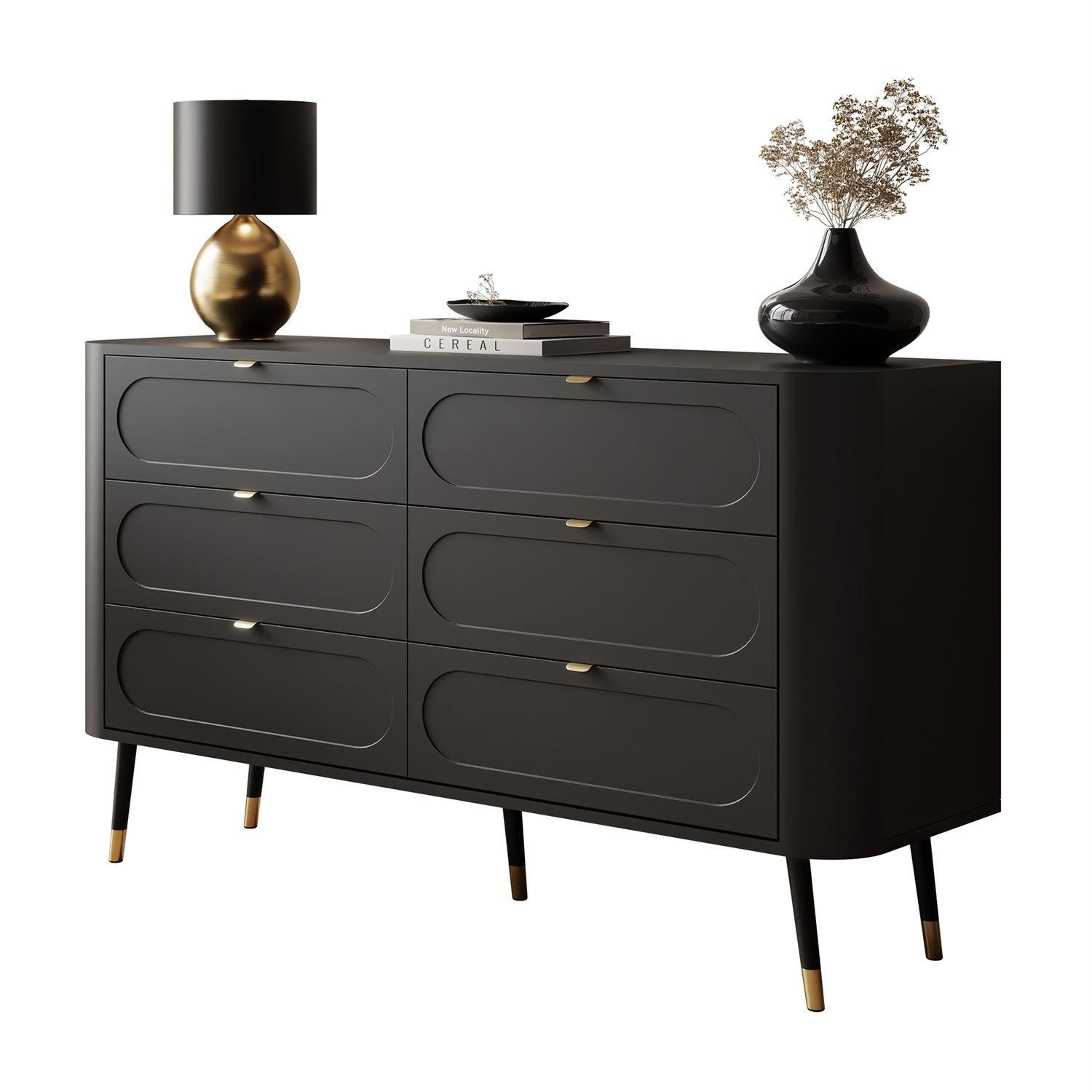 Wohnkommode SHADOW 6S mit Schubladen - Schwarz, Holzwerkstoff (138/80/40cm) - Lookway