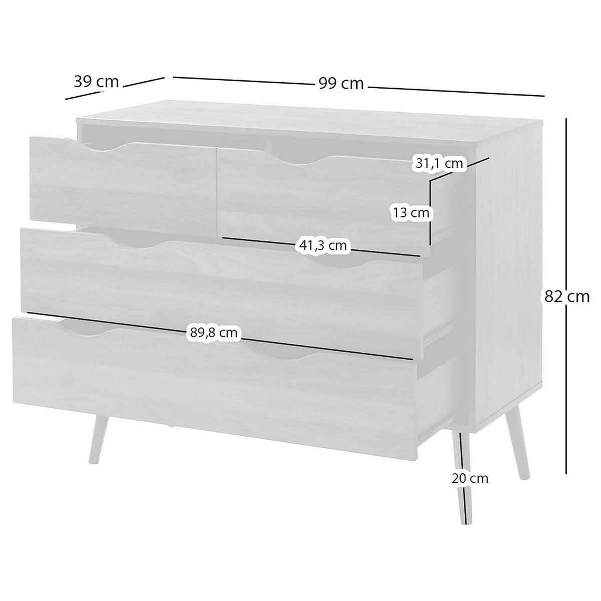 KOMMODE - 4 Schubladen, Walnuss Dekor - Walnussfarben, Holz/Holzwerkstoff (99/82/39cm) - home24