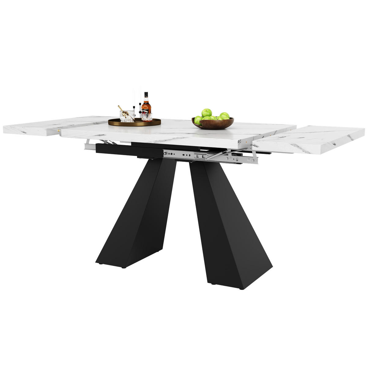 ESSTISCH 99-159/74/77 cm ausziehbar mit MDF-Tischplatte, breiter Arbeitsfläche und Carbonstahl-Beinen, Weiß/Schwarz - Weiß, Holzwerkstoff (159/74/77cm) - Redom