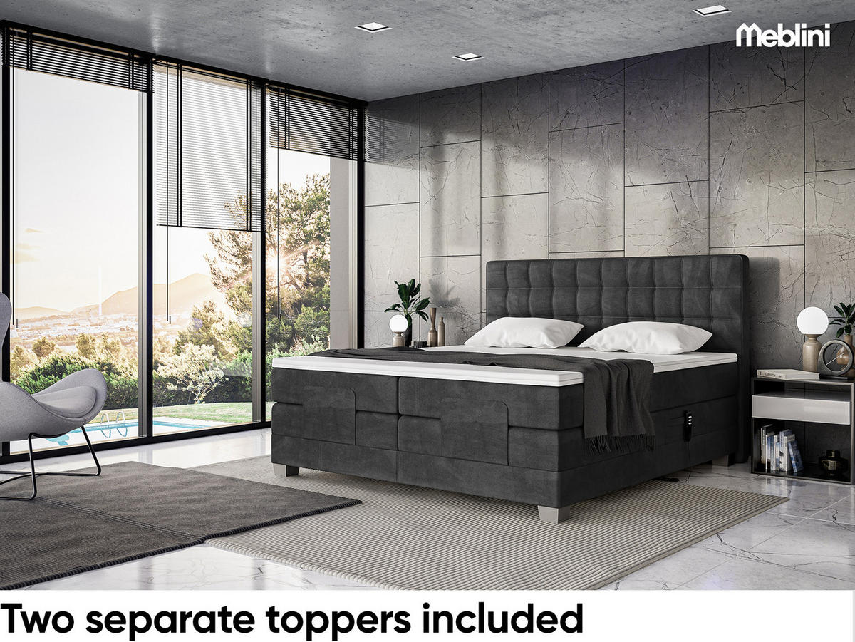 BOXSPRINGBETT Edison - Silberfarben/Schwarz, Textil (180/200cm) - Meblini