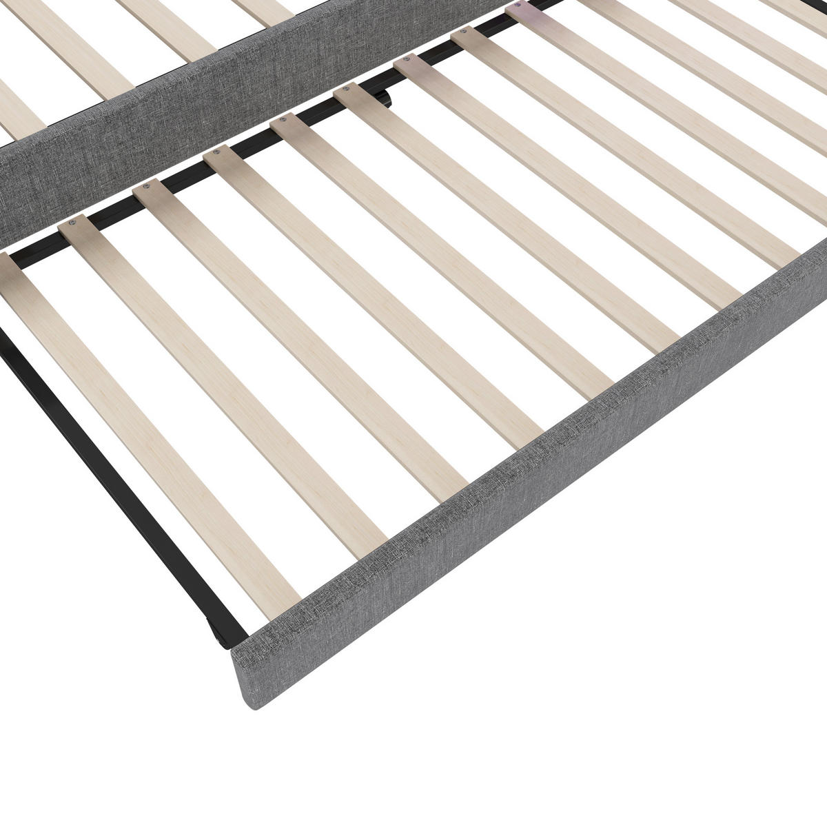 TAGESBETT 90/200 cm mit Ausziehbett, LED-Beleuchtung, USB-C und Ablagefächern, aus Leinen, Grau - Grau, Textil (90/200cm) - Redom