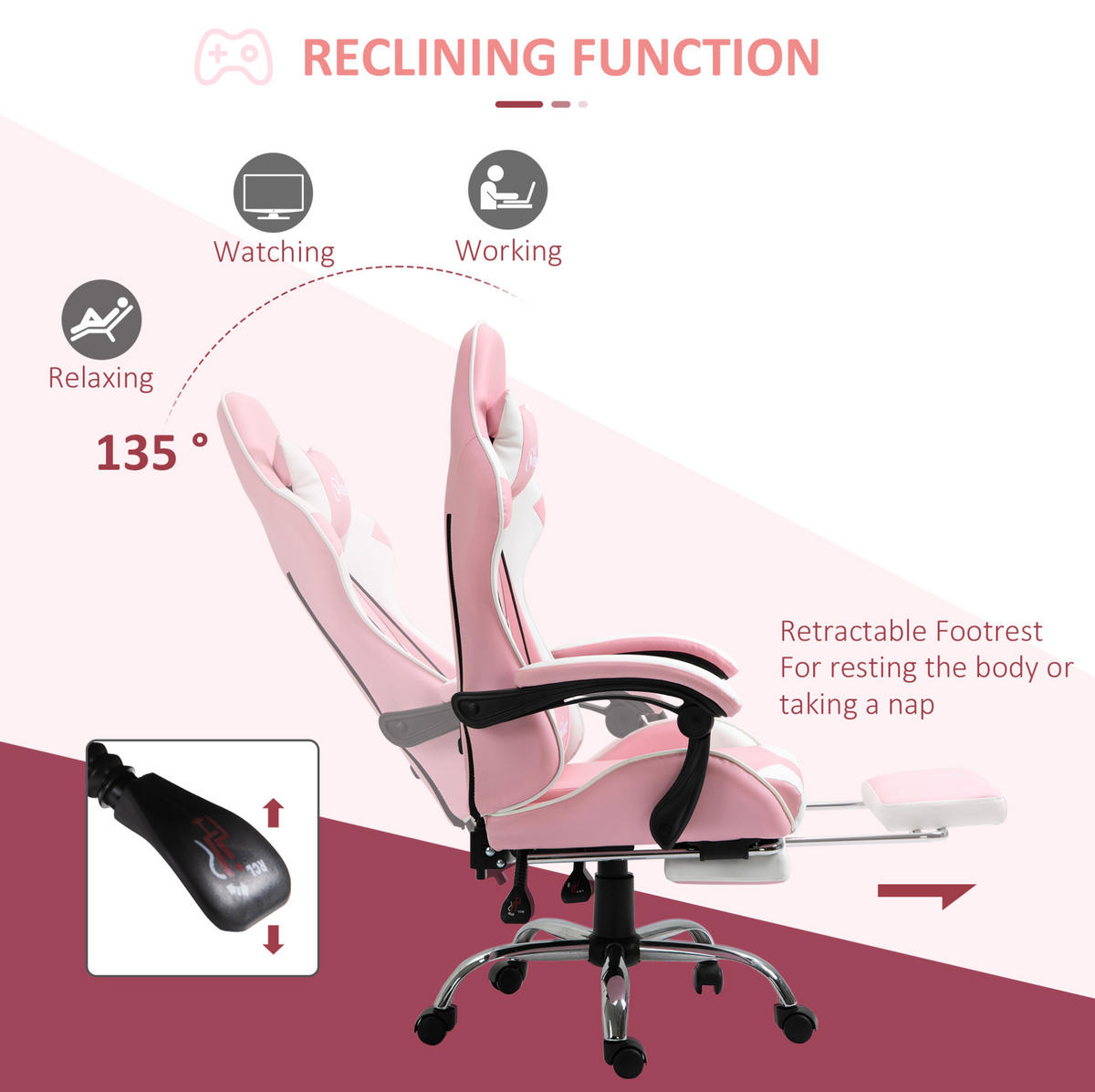 GAMINGSTUHL 64/119-127/67 cm Pink aus Schaumstoff höhenverstellbar - Pink, Kunststoff (67/127/64cm) - OKMYHOME