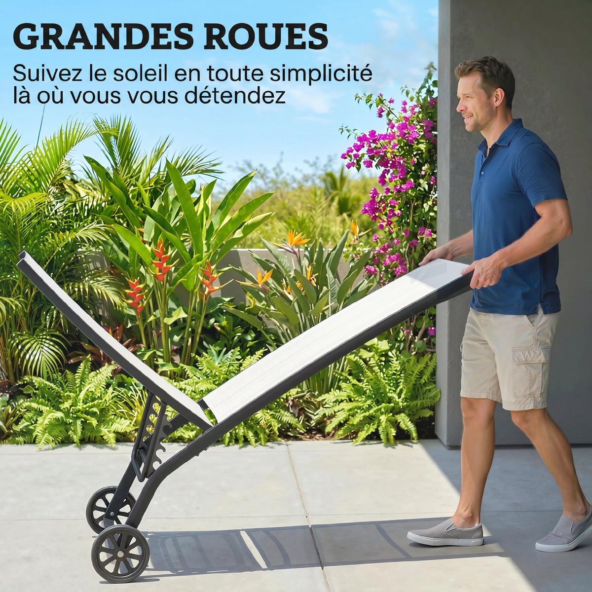 SONNENLIEGE 2er-Set DE-15678 mit Rollen, 5-fach verstellbar Creme - Creme, Metall (165/102/66cm) - ComfortXL