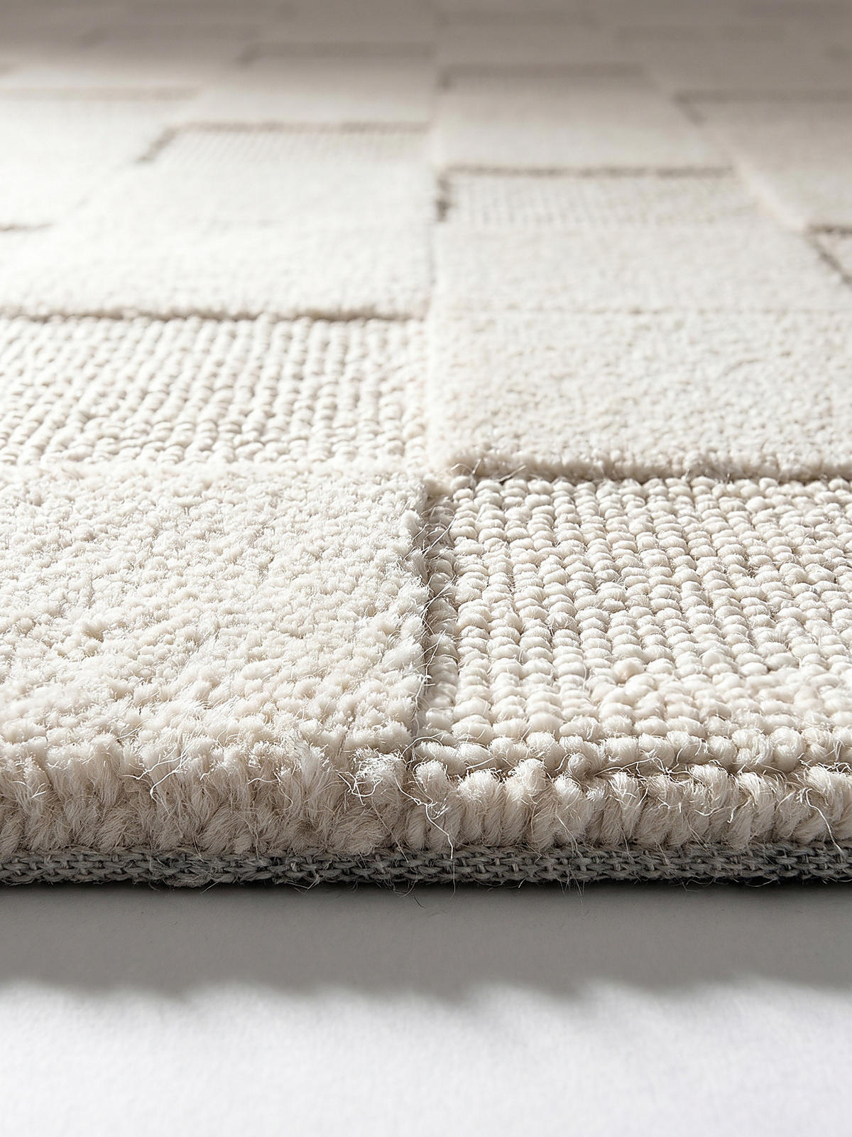 TEPPICH aus Wolle DEBEN in Elfenbein, mit Schachbrettmuster, 160 x 230 cm - Beige, Textil (160/230cm) - KADIMA DESIGN