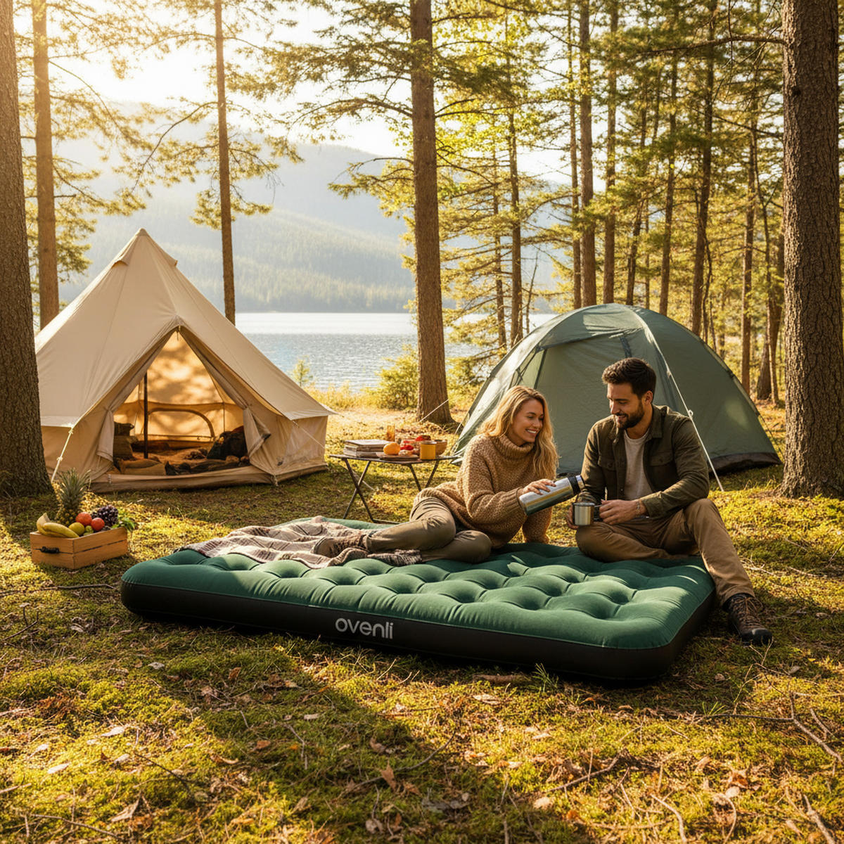 LUFTBETT Luftmatratze Camping CloudCoil grün 203x152x22cm - Grün, Kunststoff (152/203cm) - Avenli