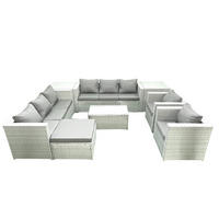GARTENGARNITUR mit 3-SITZER SOFA,COUCHTISCH Polyrattan Hellgrau-Mix 9-Sitzer - Hellgrau/Grau, Glas/Kunststoff - Fimous