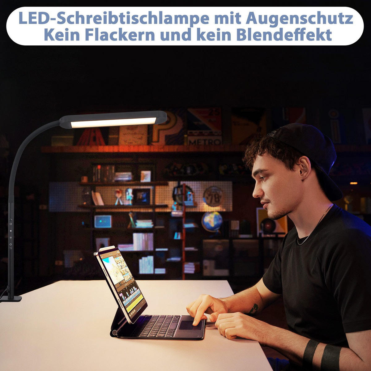 ROZMĚRY LED stolní lampy 56,5/51,5/1,9 cm - černá, kov (56.5/51.5/1.9cm) - Nettlife