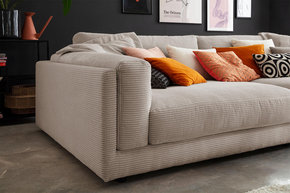 BIG SOFA RAINA Taupe Cord - Taupe/Schwarz, Kunststoff/Textil (254/85/150cm) - KAWOLA