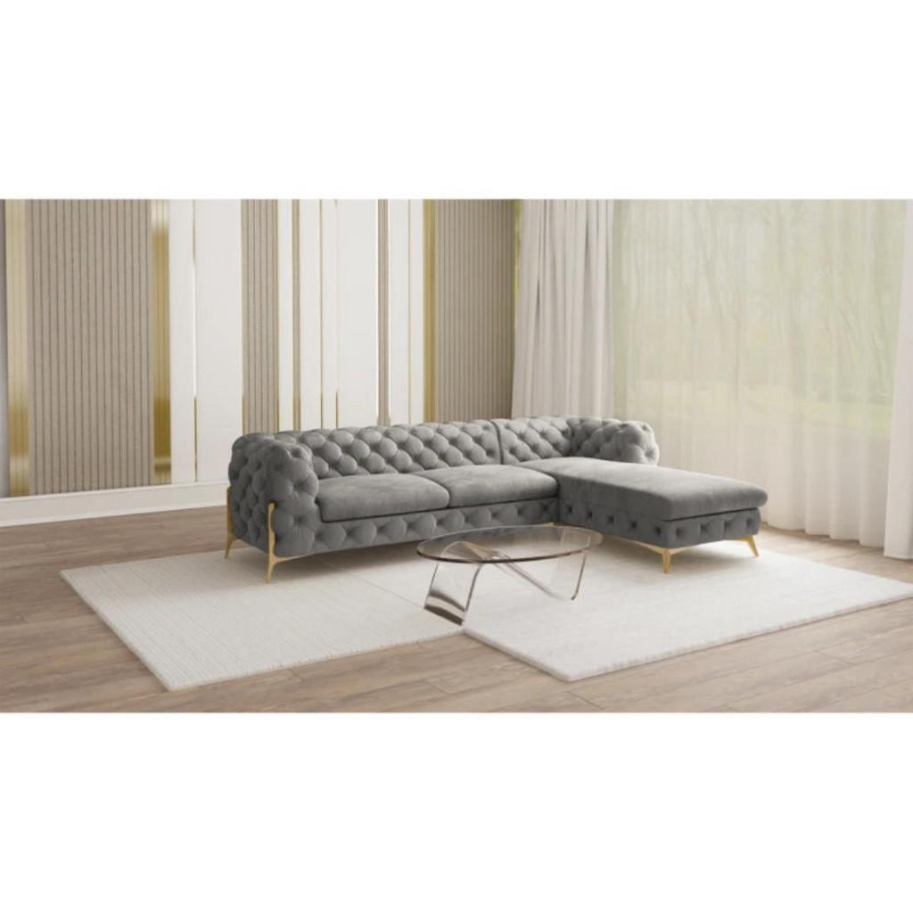 Thumbnail - S-Style Möbel Ecksofa, Grau, Textil, Echtholz,Buche, Birke, 5-Sitzer, Füllung: Polyetherschaumkern, Eckteil, L-Form, Ott...