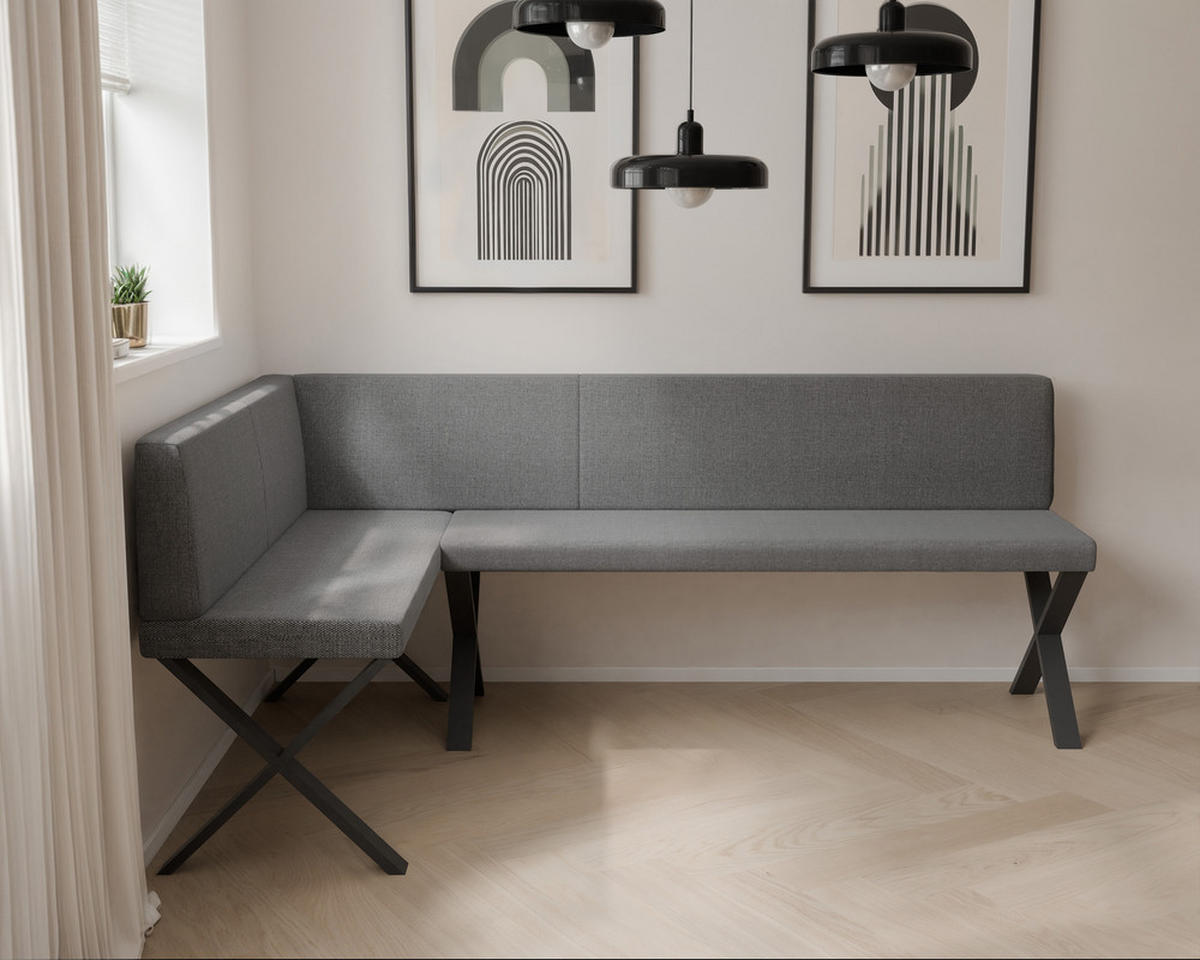 ECKBANK links VERO X Webstoff glatt, 142/196 cm Dunkelgrau - Dunkelgrau, Textil/Metall (142/196cm) - Idohome